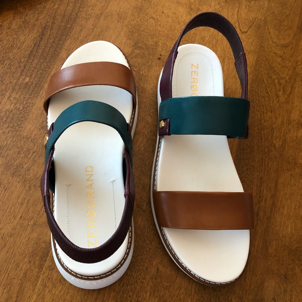 Cole Haan Multicolor Leather Slingback Sandals - Brown, Green, Burgundy, White